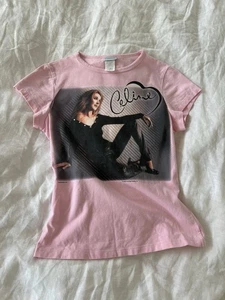 VTG Y2K 2000 Celine Dion Women’s Pink Baby Tee With Rhinestone Detail Size S/M - Picture 1 of 14