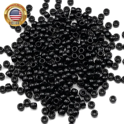 1000 Piezas Cuentas Acrílicas Negras Poni 6X9Mm Gran Agujero Pluma Cabello Kandi Cuentas A Granel para Foto 1 de 4