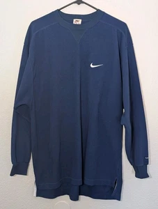 Vtg 90s Nike Embroidered Sweatshirt M Thermal Fit Swoosh Navy Classic - Picture 1 of 7