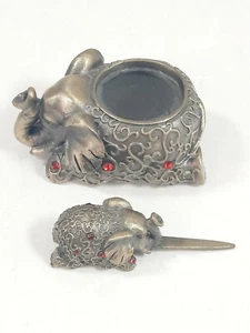 Vtg Jeweled Elephant Desk Set Magnifying Glass Letter Opener - Picture 1 of 13