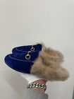 Gucci Velvet Princetown Fur Horsebit Loafer Mule in Cobalt Blue 37EU 7US GS2
