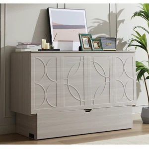 Queen Size Murphy Bed W/ Folding Foam Mattress / Drawer Murphy Cabinet Bed Gray - Picture 1 of 12