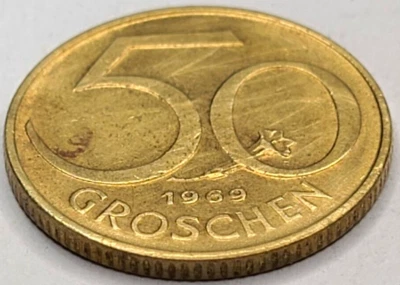 1969 Austria 50 Groschen KM# 2885 (LOW MINT) US SELLER COMBINED SHIPPING REFUND - Image 1 of 2