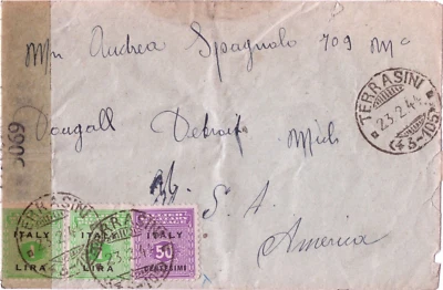 1944 República Social Italiana Italia AMG Segunda Guerra Mundial Cubierta censurada a EE. UU. / Foto 1 de 2