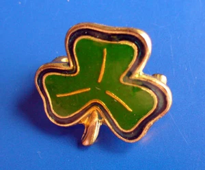 Gibson PIN St Patrick Vintage SHAMROCK Enamel Black Gold Holiday Brooch - Picture 1 of 2
