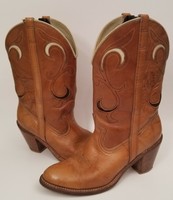Vintage Dingo Brown Leather Inlay Cowgirl  Cowboy Women's Boots Size 7.5 Acme