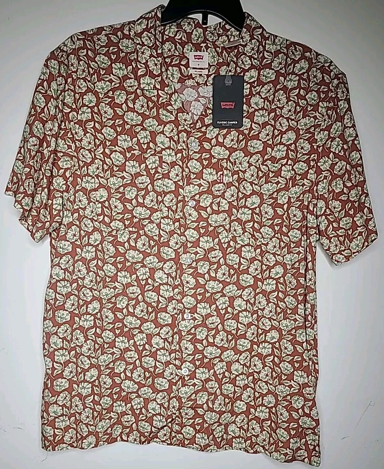 Levi’s Men’s Size L Short Sleeve Camp Shirt Floral Orange Relaxed Fit