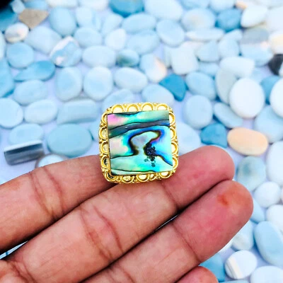 Adjustable Ring Natural Abalone Shell 18K Gold Ring Abalone Shell Jewelry B-26 - Image 1 of 4