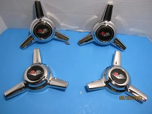 4  THREADED  CUSTOM CAPS 3 BAR SPINNERS KNOCK OFF  WHEELS BLACK SU FLAG "NO BASE - Picture 1 of 2