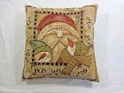 Santa Claus Throw Pillow Face With Snowmen 16" X 16" Beige Green Tapestry