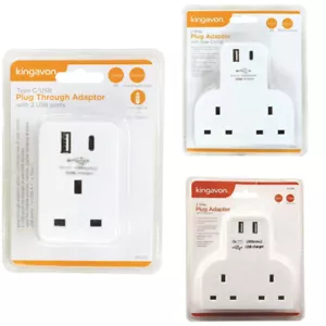 Adattatore spina UK 2 vie presa prolunga senza cavo con porta USB o di tipo C - Foto 1 di 8