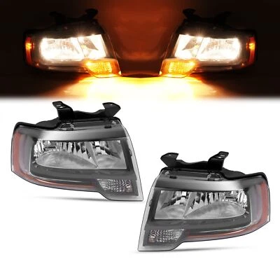 Halogen+LED Headlights For 2015 2016 2017 Ford Expedition W/Bulbs Reflector Pair - Image 1 of 4