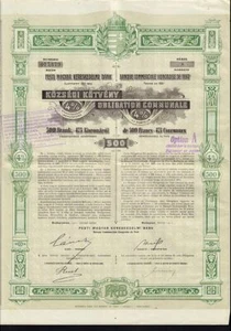 HUNGARY Pesti Magyar Kereskedelmi Bank / Commercial Bank Budapest 1911 coupons - Picture 1 of 1