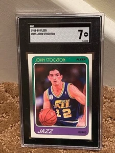 1988-89 Fleer John Stockton SGC 7 #115 Rookie RC Card CLEAN CASE - Picture 1 of 1