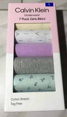 Calvin Klein Girls’ Bikini Underwear Cotton Stretch Tag-Free, 7-pack, Size L - Image 1 of 2