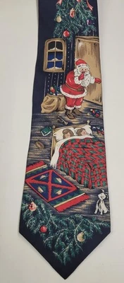 Праздничный галстук - Stafford - Сочельник - синий шелк - 3-7/8 x 59 - США - Изображение 1 из 3