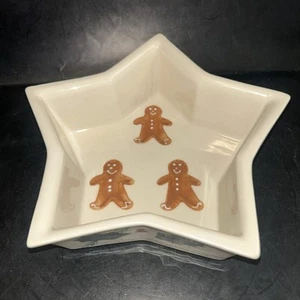 Hartstone Pottery GINGERBREAD 8.5”x8.5” Star Bowl Holly Berry Green Trim - Picture 1 of 7