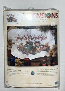 Dimensions Christmas Bears Quilt stamped cross stitch kit #8737 NIP - Picture 1 of 6