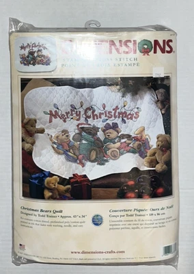 Dimensions Christmas Bears Quilt stamped cross stitch kit #8737 NIP - Image 1 of 4