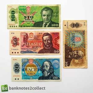 CZECHOSLOVAKIA: Set of 4 Czech Koruna Banknotes. - Picture 1 of 3