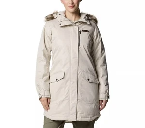 NWT Columbia Womens Suttle Mountain Faux Fur Long Insulated Jacket Beige Plus 2X - Picture 1 of 8