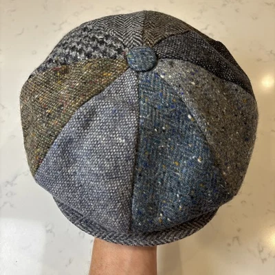VTG Donegal Tweed Irish Newsboy Cap Hat Unique Patter Patchwork Wool SZ 7 3/8 60 - Image 1 of 4