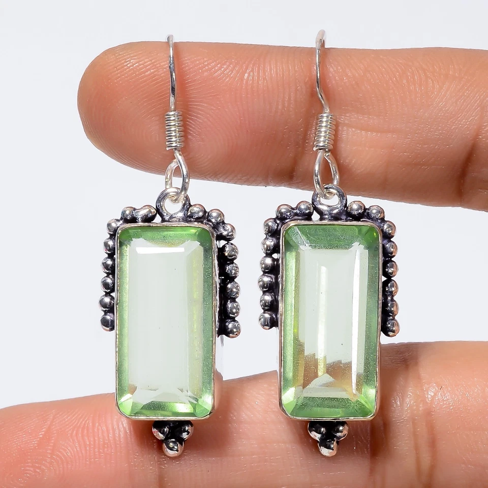 Natural Peridot Gemstone Drop/Dangle Green Earrings 925 Sterling Silver Jewelry - Image 1 of 4