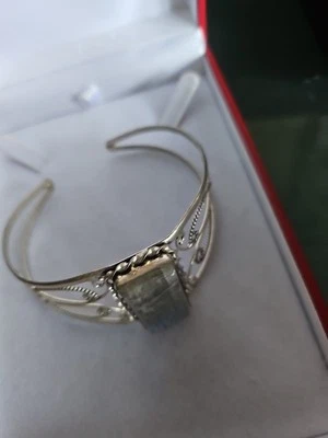 Pulsera de Labradorita Rectangular Vintage Plata 925 7-9" Como Nueva  Foto 1 de 4