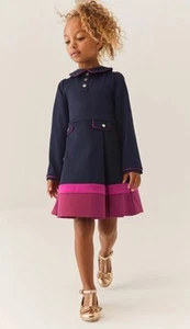 Baker by Ted Baker Pointe Color Block Pleated Dress Navy Pink Size 10 Years New - Picture 1 of 11