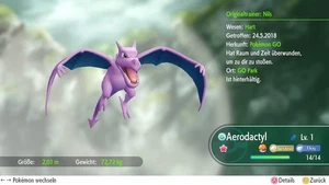 Shiny Aerodactyl Lvl 1 Pokémon Lets Go Evoli/Pikachu - Bild 1 von 2