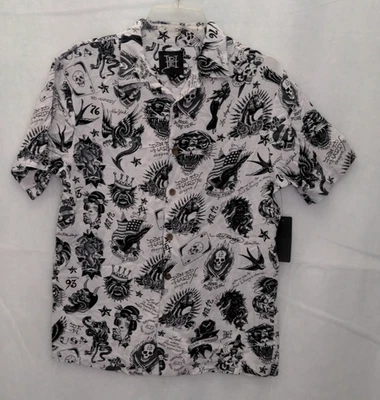NUEVA Camisa Ed Hardy Off White Flashboard Campamento Tatuaje Muerte Calavera Serpiente S Foto 1 de 4