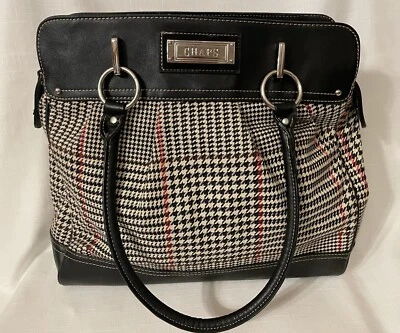 Bolso Bandolera CHAPS Vintage Negro Rojo Beige Pata de Gallo ~ ¡Excelente! Foto 1 de 4