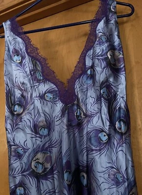 NWOT August Silk Purple Peacock Feather Long Gown Size S - Image 1 of 4