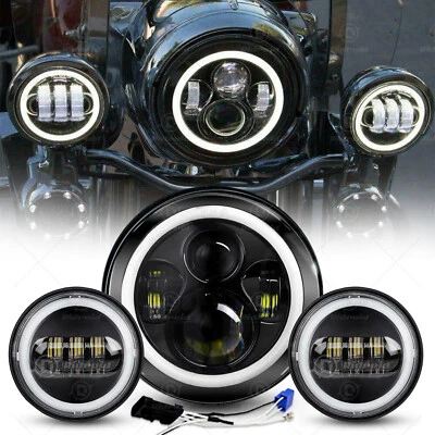 Faro halo LED 7" para Harley-Davidson Road King FLHR + luces de paso de 4,5" Foto 1 de 4