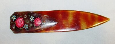 PETIT COUPE-PAPIER ANCIEN PEINT / ROSES   / antique letter opener - Photo 1/2
