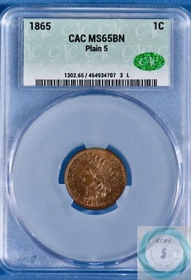 1865 1C Indian Head Cent CAC MS65BN - Frosty Milk Chocolate Beauty! - Image 1 of 4