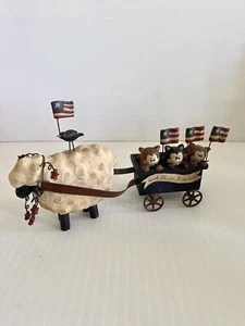 Blossom Bucket Sheep Cart/Wagon W/Kitty’s Patriotic Americana Barnyard Farm - Picture 1 of 13