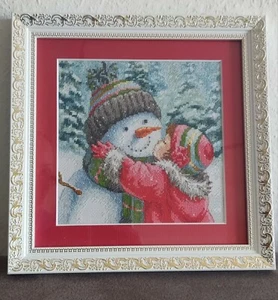 Finished embroidered picture "A Kiss for Snowman" - Picture 1 of 1