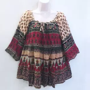 Heilige Fäden Hippie Boho Festival Blockdruck Bauernstufe Babydoll Top 220260 - Bild 1 von 2