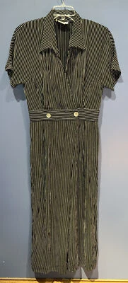 Женские 10 ретро морской широкие брюки комбинезон, повседневный угол, темно-синий белая полоса - Изображение 1 из 4