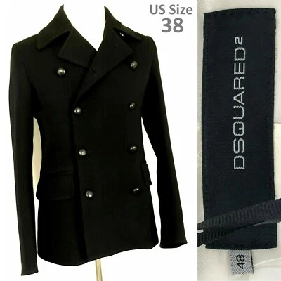 DSQUARED2 NEW $1,745 DOUBLE-BREASTED PEACOAT 99%WOOL/SILK MADEinITALY EUR48 US38 - Image 1 of 4