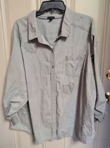 Torrid dark grey denim heart button front relaxed fit shirt size 3X - Picture 1 of 12