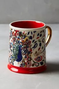 Anthropologie Becher STARLA HALFMANN Steinzeug MOORELAND PFAU rot 12 Unzen Neu mit Etikett - Bild 1 von 3