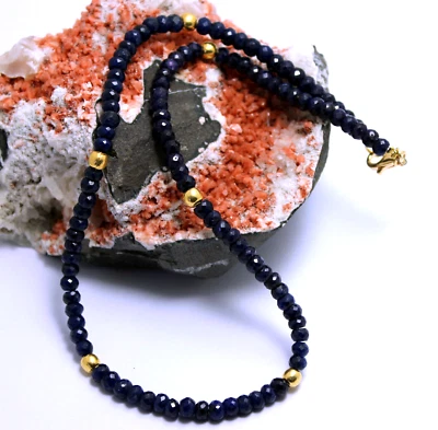 Collana Saphir In Pietre Preziose Fecettierte In Argento 925 Blu 46 Cm - Immagine 1 di 2