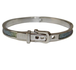 Gürtelschnalle silberfarben Regenbogen Glitzer Stolz Armreif Scharnier Armband 4 Löcher - Bild 1 von 7