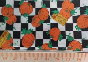 Pumpkins For Sale Fall Harvest Checked Fabric Cotton 1 Pc 36" x 42" - Picture 1 of 6