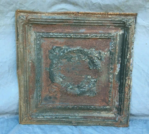 Antique Decorative Tin Metal Ceiling 2' x 2' Shabby VTG 24" SQ Rust 1130-20B Cover