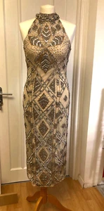 Miss Selfridge PREMIUM Sequins Beads Body Con Midi Dress Nude - MAKE ME AN OFFER - Picture 1 of 13
