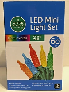 Winter Wonder Lane 60 LED Multicolor Faceted Mini Lights Green Wire - Picture 1 of 6