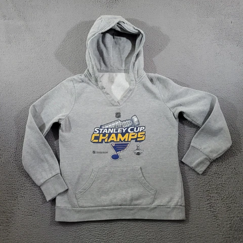 St Louis Blues Hoodie Womens Large Gray Sweatshirt Drawstring NHL Athleisure Cover